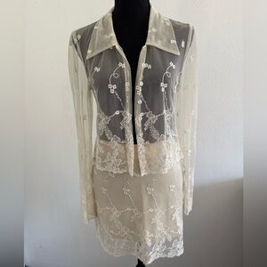 Vintage Lace and Embroidered Ivory Two-Piece Top & Skirt